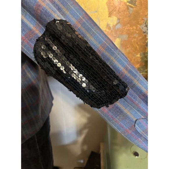 Furst of a Kind Womens Medium Button Up Flannel Shirt Back Cut Out Sequin Elbows - Picture 5 of 8